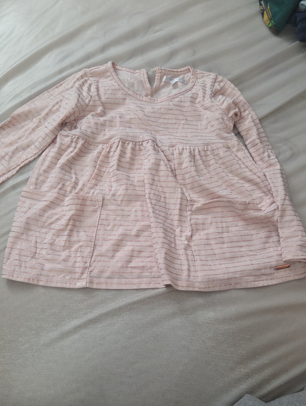 2 for $15 Tahari Light Pink Metallic-Striped Long Sleeve Tunic - Size 6